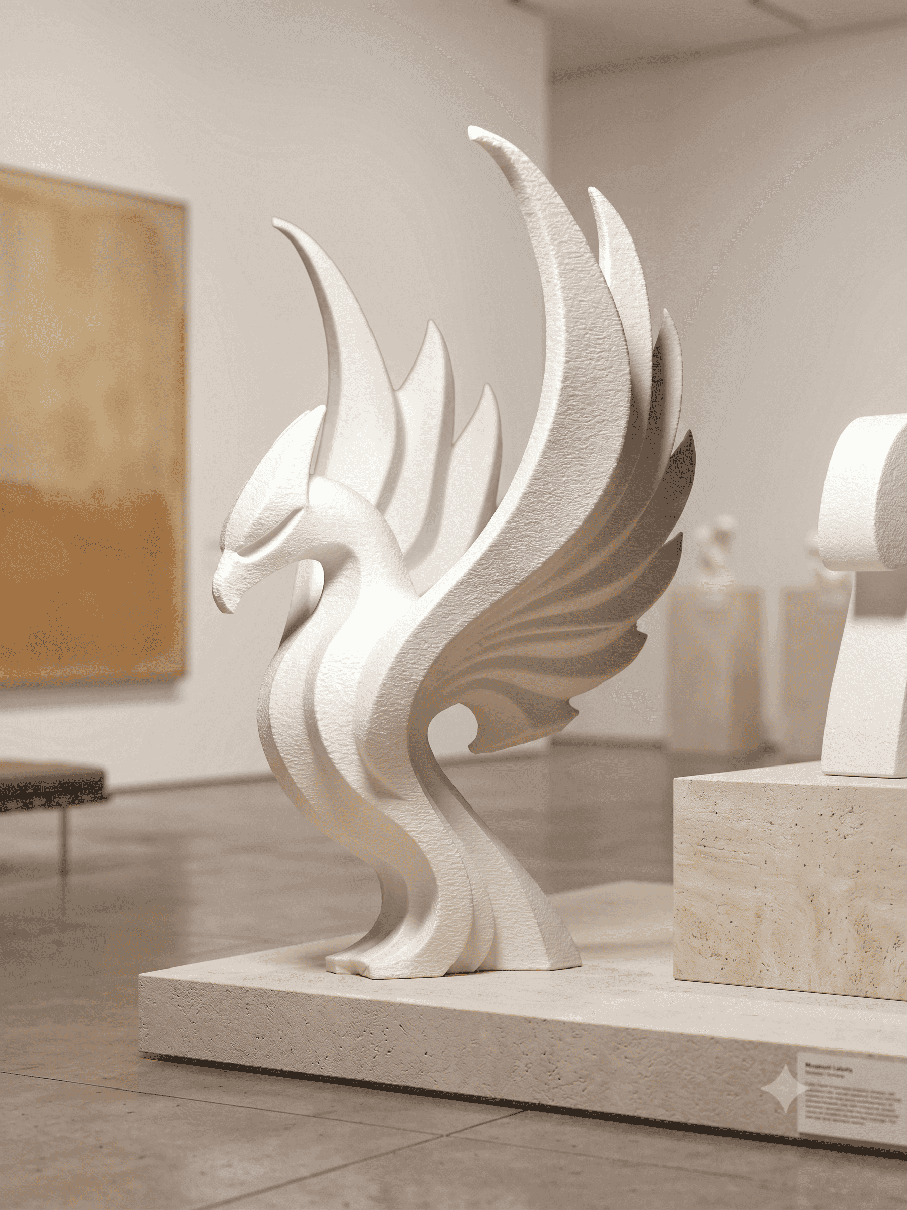 Phoenix Rising Sculpture, matte white finish, studio shot with wings spread wide